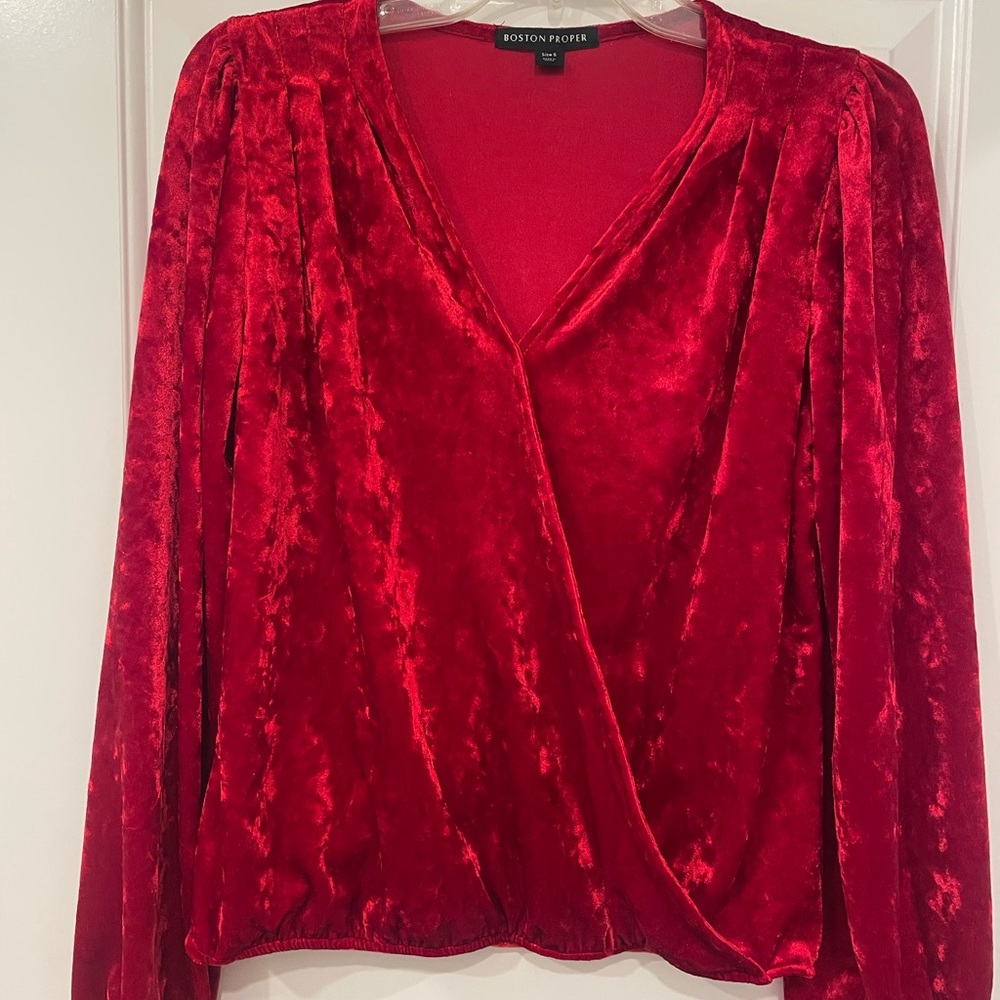 Boston Proper Crimson Velvet Blouse